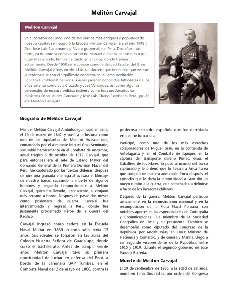 Biografía de Melitón Carvajal | PDF | Guerra Naval | Operaciones militares