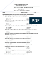 Quarter Assessment in Mathematics 9: Mother Guaini School, Inc