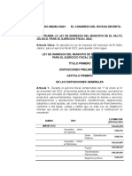 Ley de Ingresos Del Municipio de El Salto, Jalisco para El Ejercicio Fiscal 2022-180122