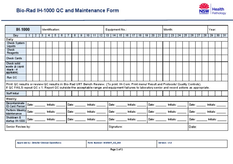 NSWHP - SD - 063 - Bio-Rad IH-1000 QC and Maintenance | PDF | Business ...