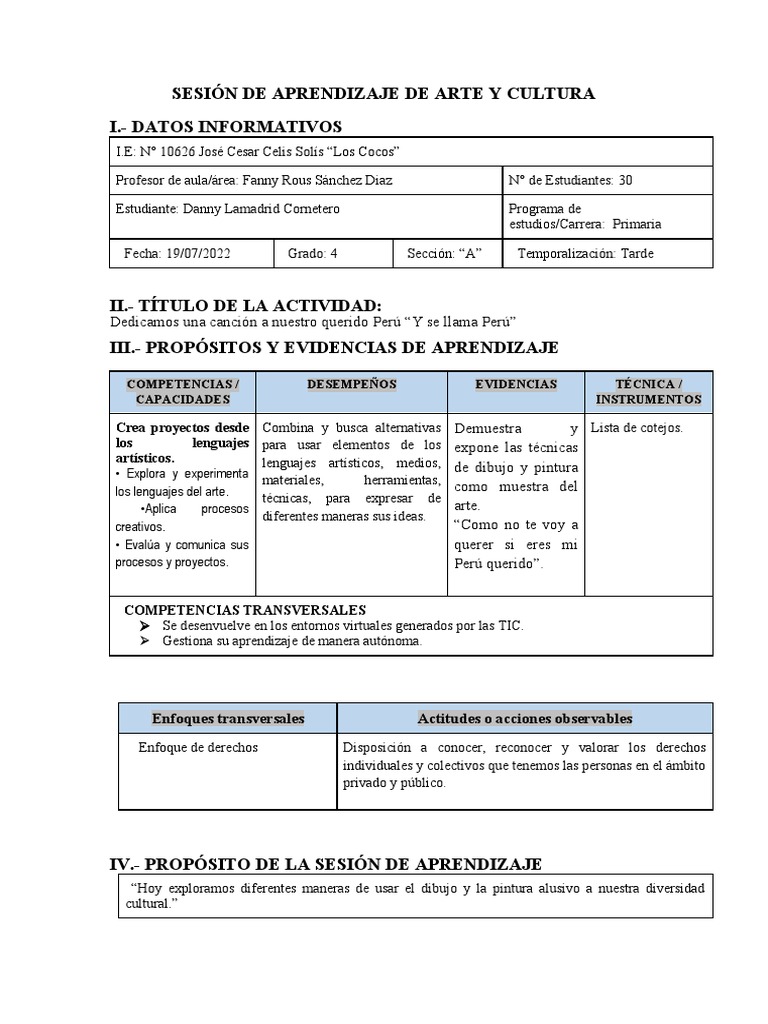 Sesión de Arte y Cultura 4to Grado | PDF | Aprendizaje | Dibujo