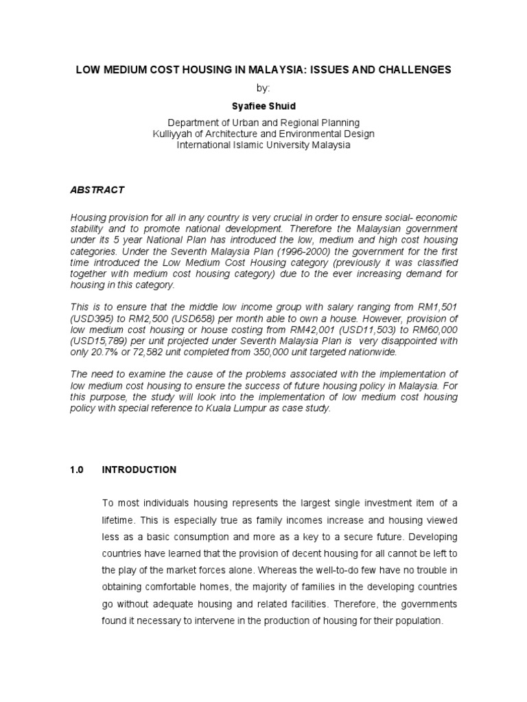 Malaysia - Low Cost Housing | PDF | Finance & Money Management