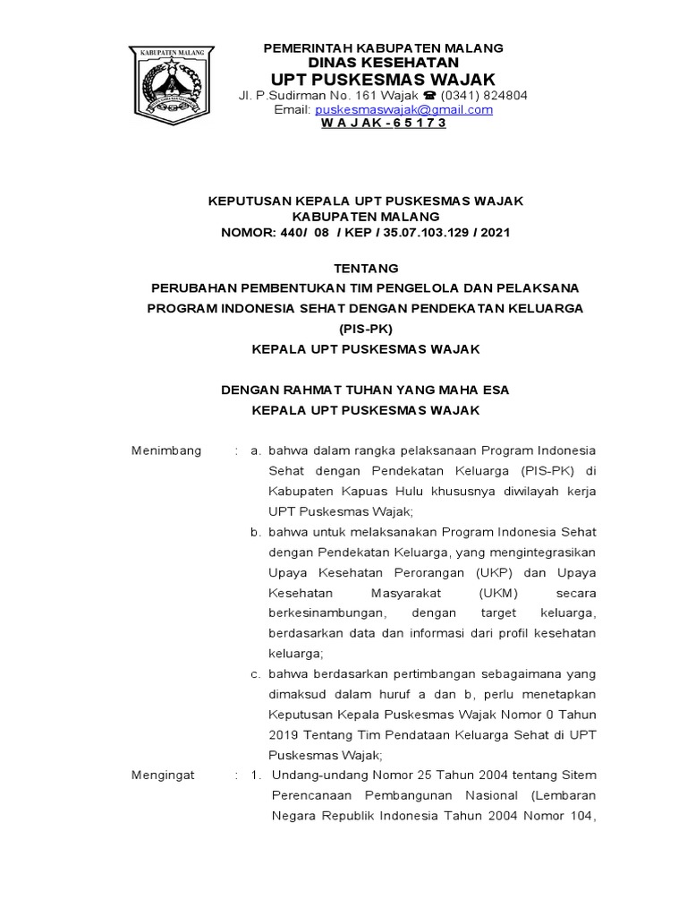 Perubahan tim pengelola dan pelaksana program indonesia sehat dengan