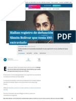 Hallan Registro de Defunción de Simón Bolívar