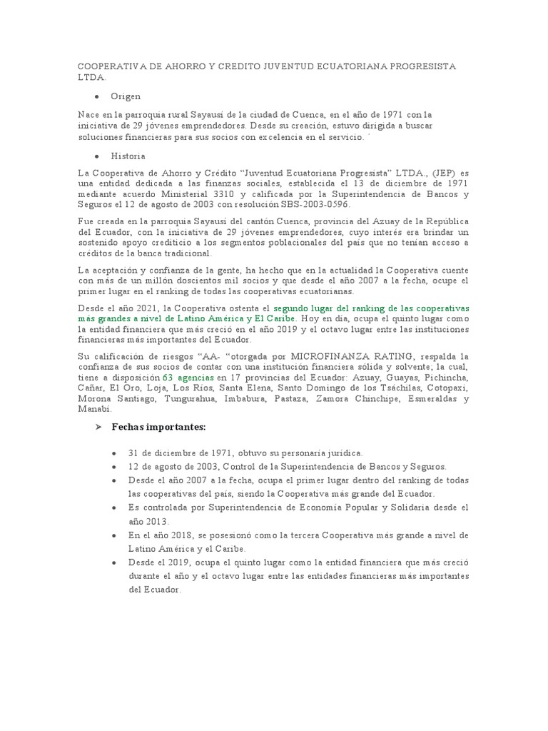 Cooperativa de Ahorro y Credito Juventud Ecuatoriana Progresista Ltda ...
