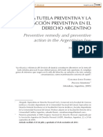 La Tutela Preventiva Y La Acción Preventiva en El Derecho Argentino