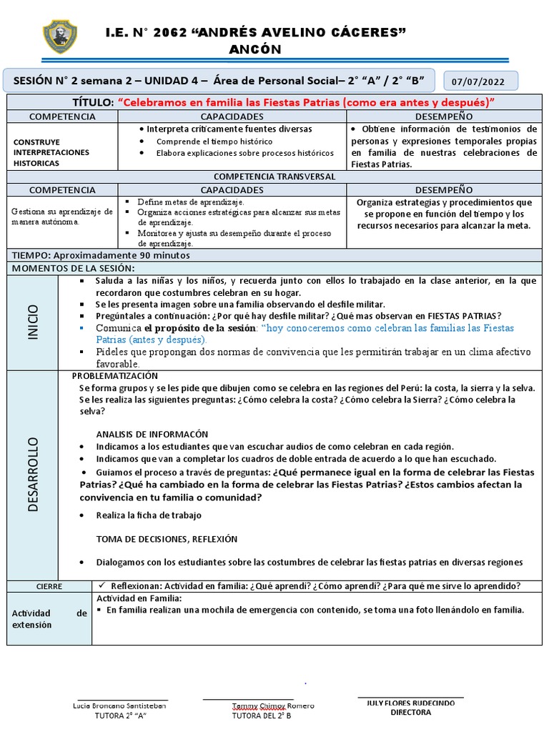 SESION 2 U4 Semana2 P.S | PDF | Aprendizaje