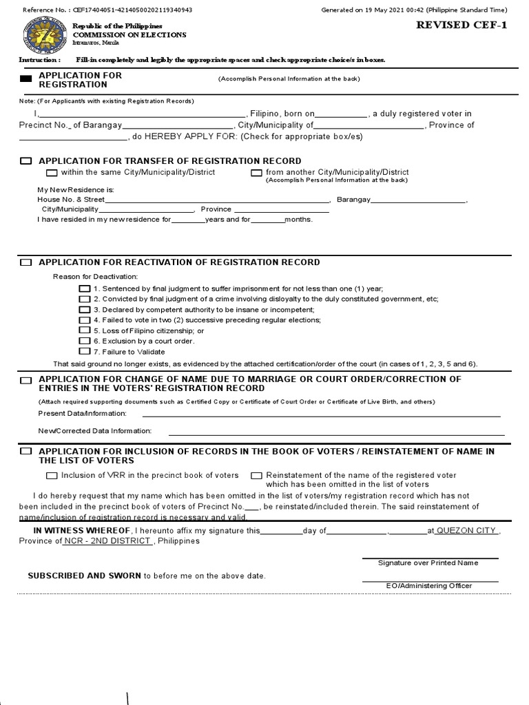 Voter Registration Application Form | PDF | Identity Document | Voter ...