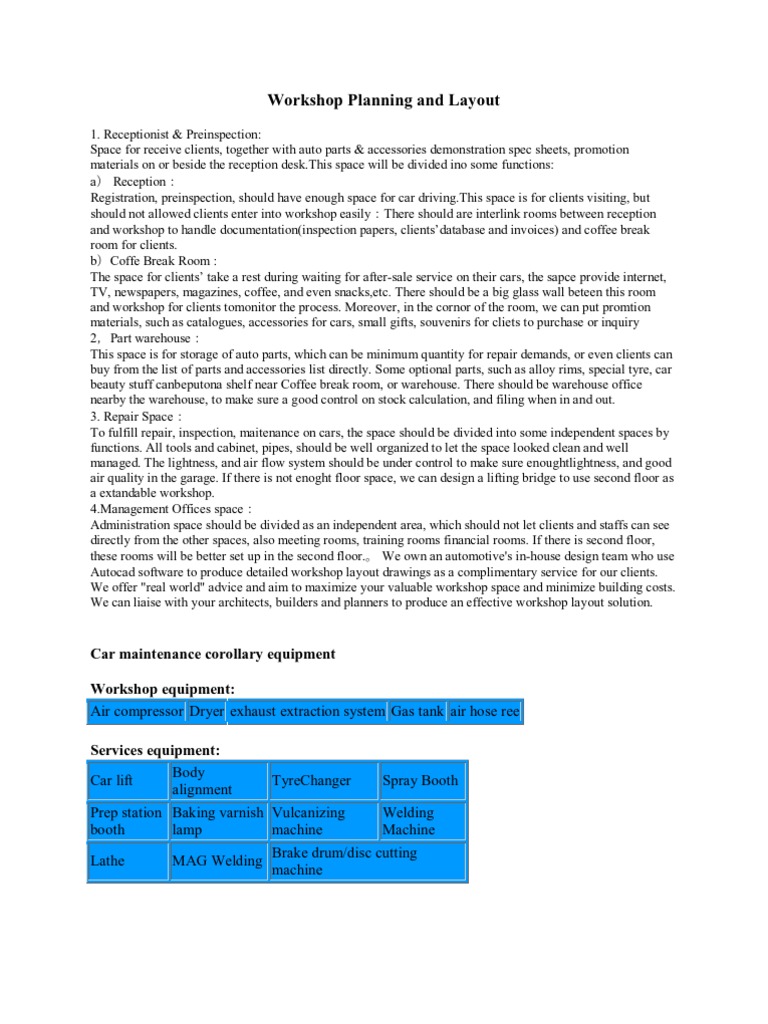 Automobile Workshop Design Guide | PDF