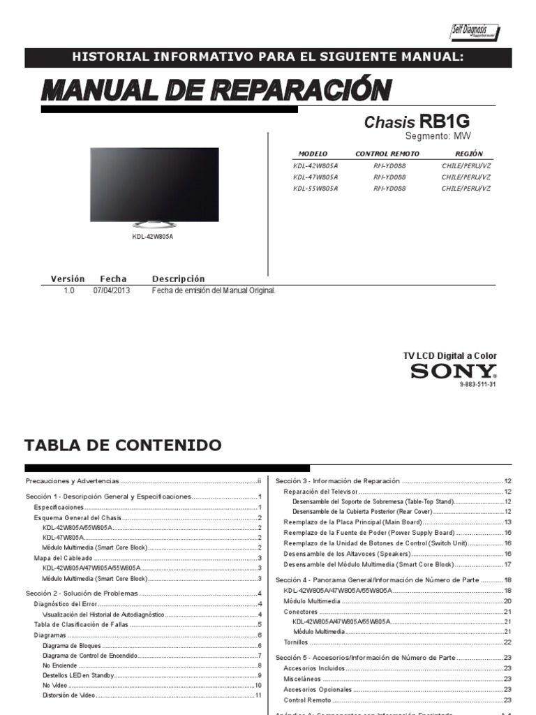 Manual Reparacion TV SONY Bravia PDF Pantalla de cristal líquido