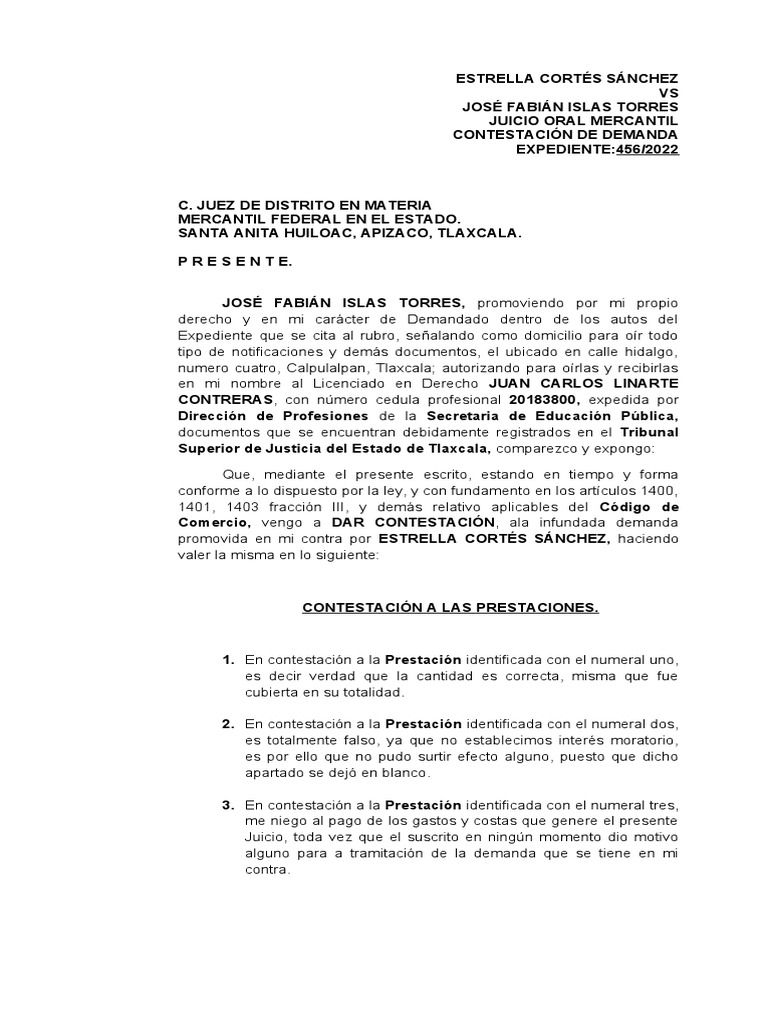 Contestacion demanda pdf demanda judicial justicia