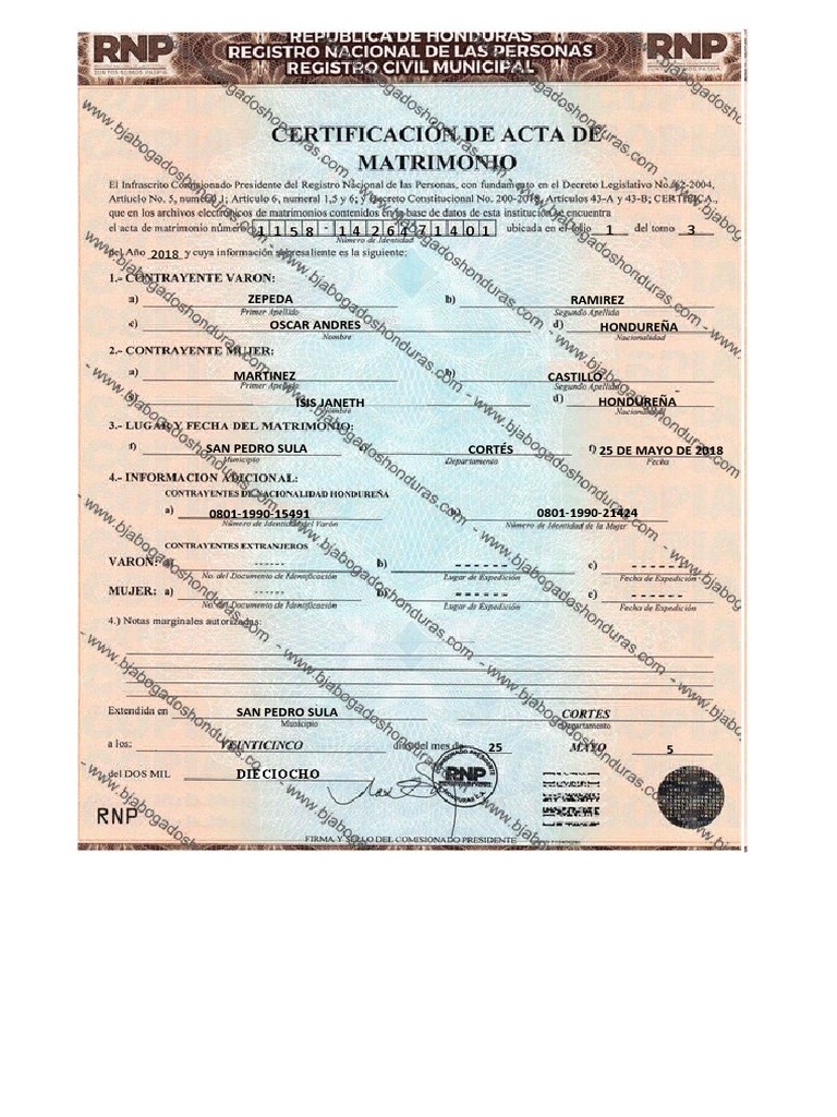 Certificado de Matrimonio | PDF