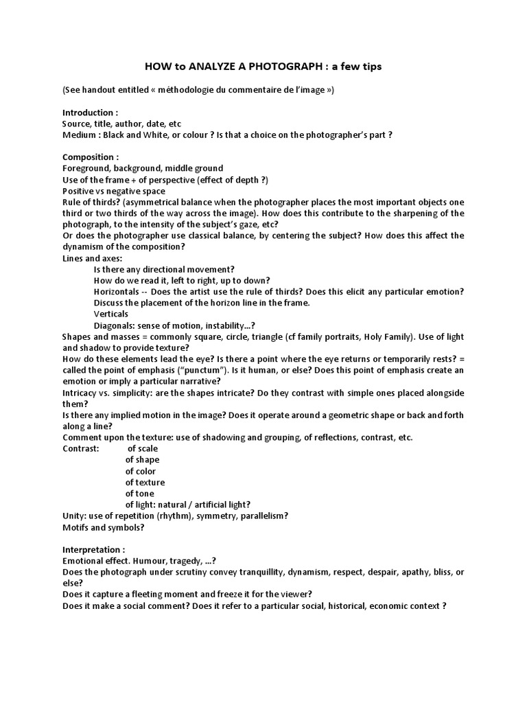 How To Analyze A Photograph PDF Exposure (Photography) Recording