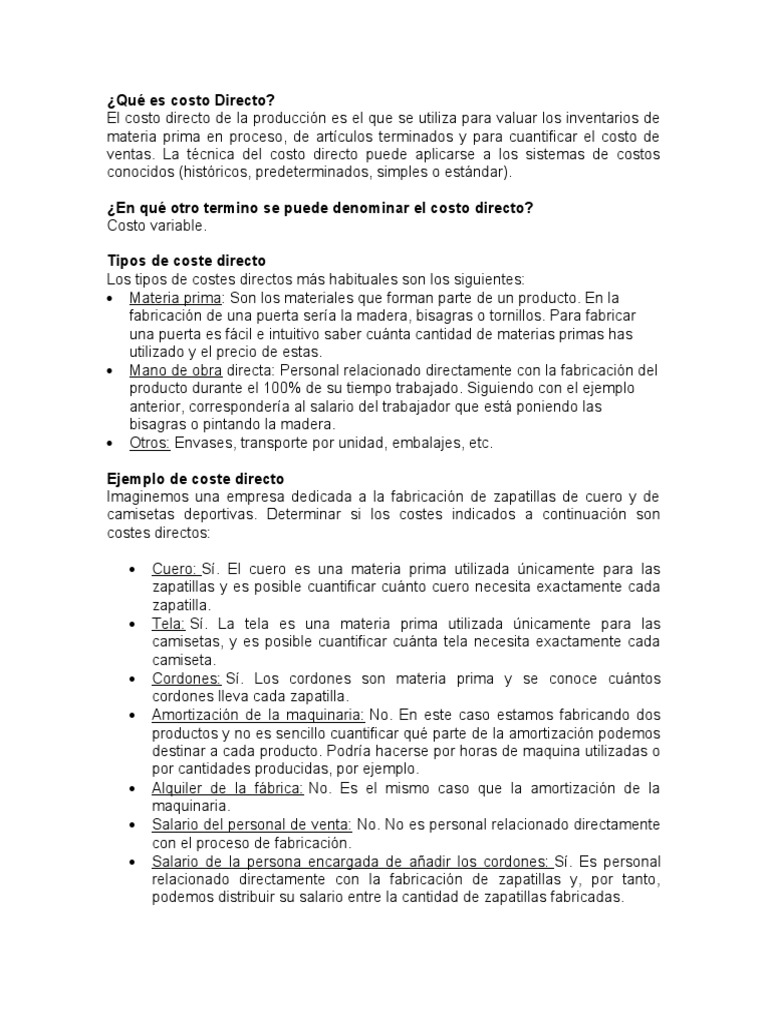 Definición y Tipos de Costo Directo | PDF | Salario | Planificación