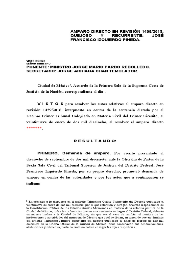 Amparo Directo en Revisión 1459/2018 | PDF | Sentencia (ley) | Ley procesal
