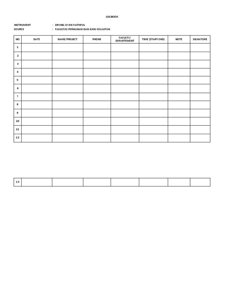 Faithful Drying Oven Logbook | PDF | Computers
