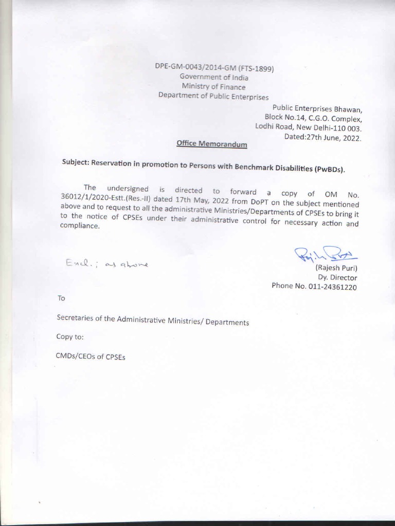 PwBD Promotion Reservation Guidelines | PDF | Governance | Government