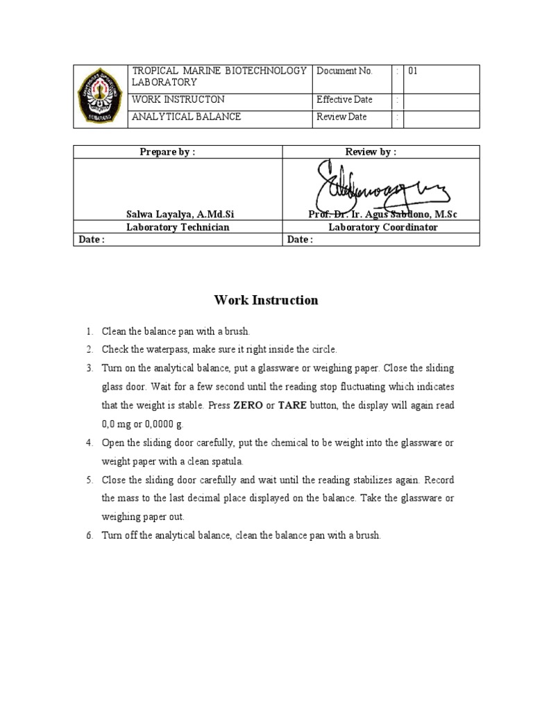 SOP Analytical Balance PDF