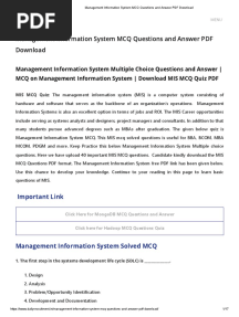 Management Information System MCQ Questions and Answer PDF Download