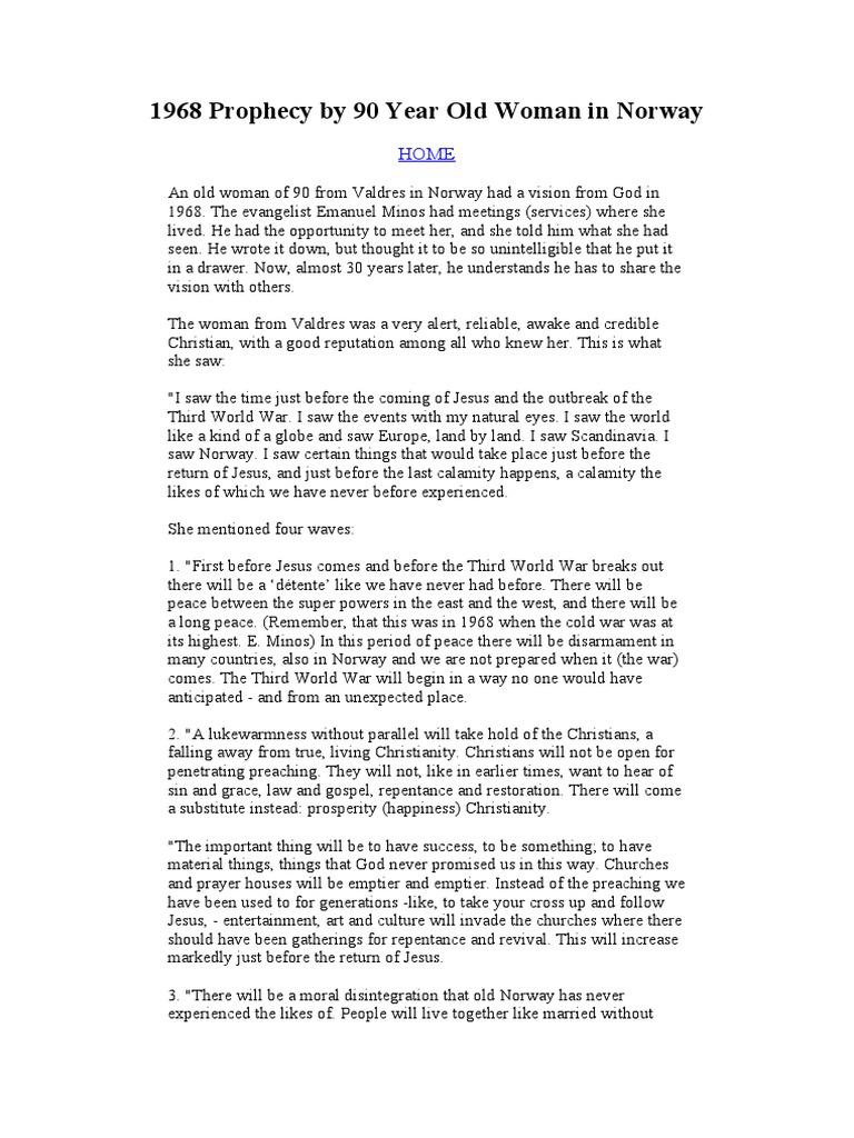 1968 Prophecy of a Norwegian Woman | PDF | Jesus | Prayer