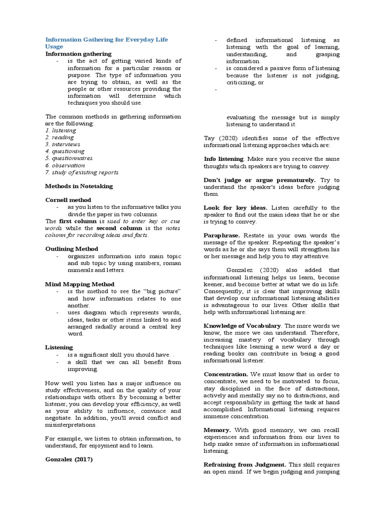 Effective Listening for Information Gathering | PDF | Vocabulary | Memory