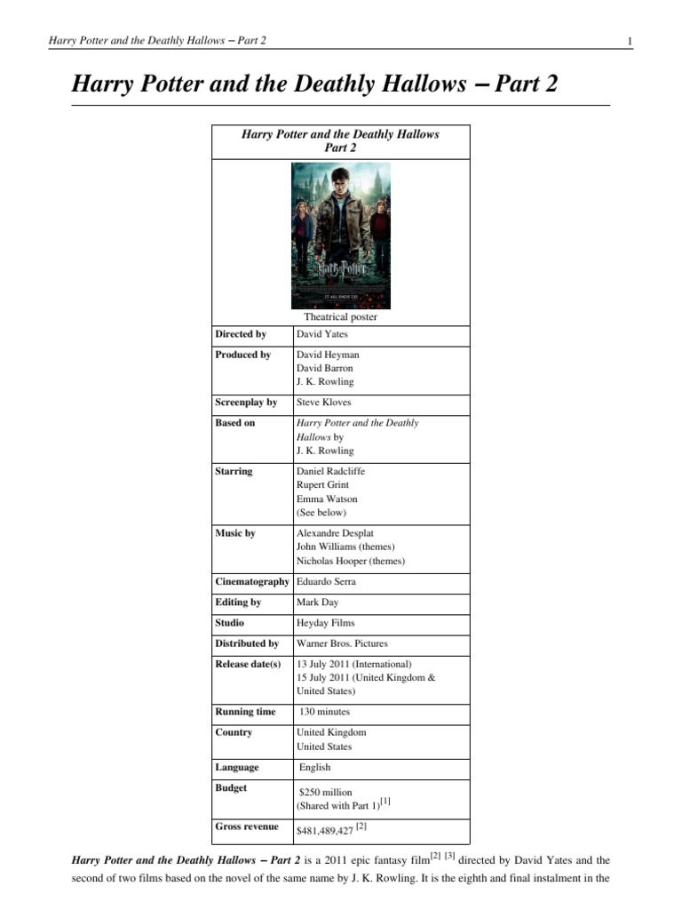 Harry Potter Deathly Hallows Part 2 PDF PDF Fantasy Tropes
