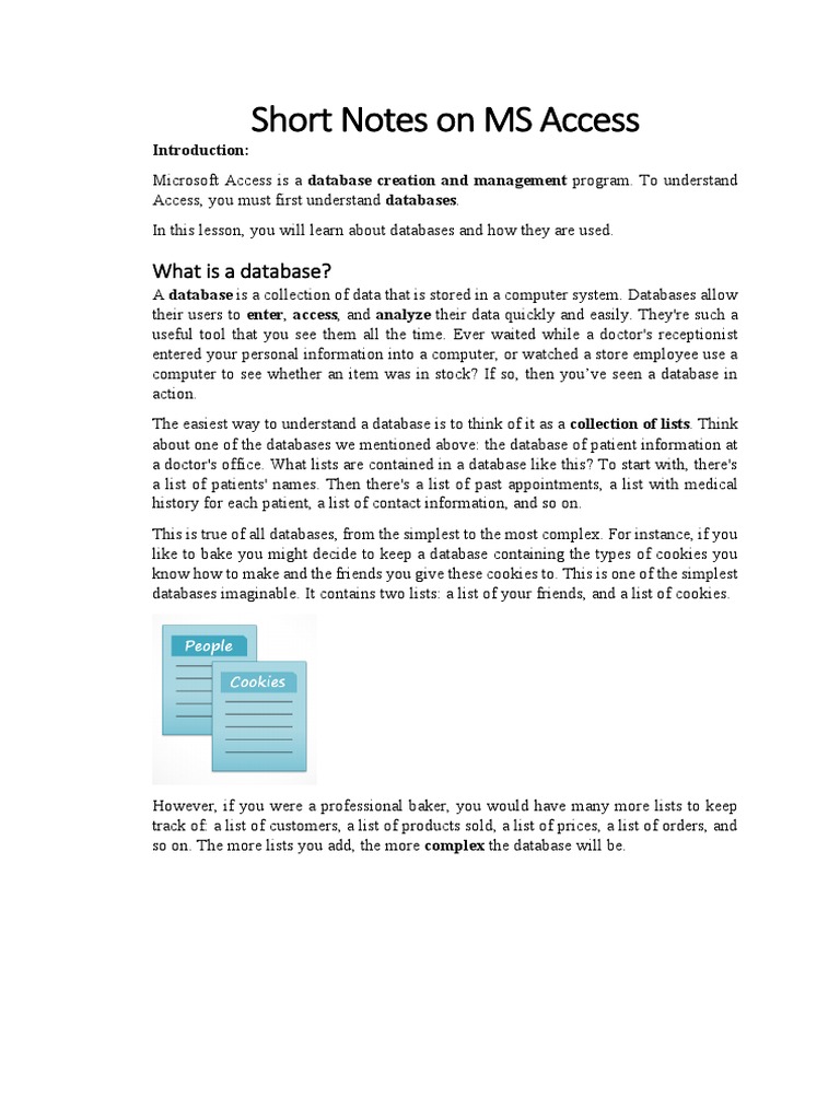 Short Notes On MS Access | PDF | Databases | Table (Database)