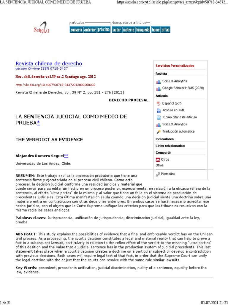 La Sentencia Judicial Como Medio de Prueba | PDF | Res Judicata