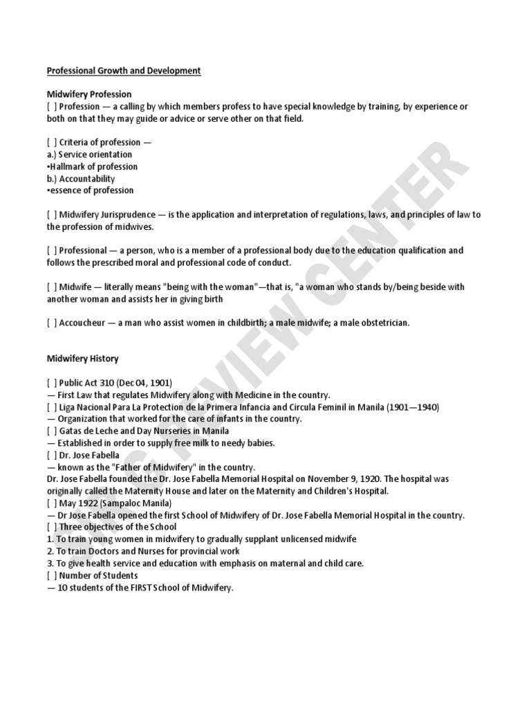Professional Growth and Development Midwifery Profession PDF