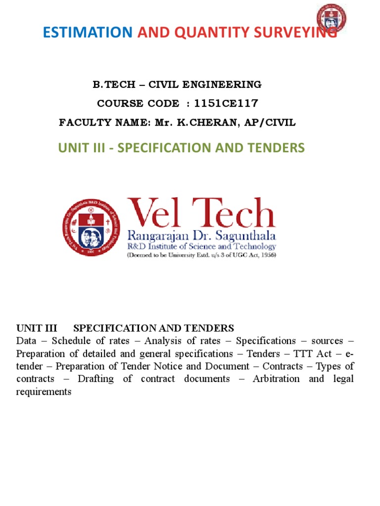 Specifications and Tenders PDF Employment Specification