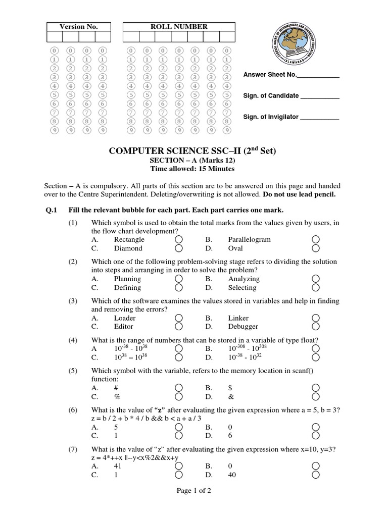 SSC-II Computer Science (2nd Set) | PDF | Computer Engineering ...