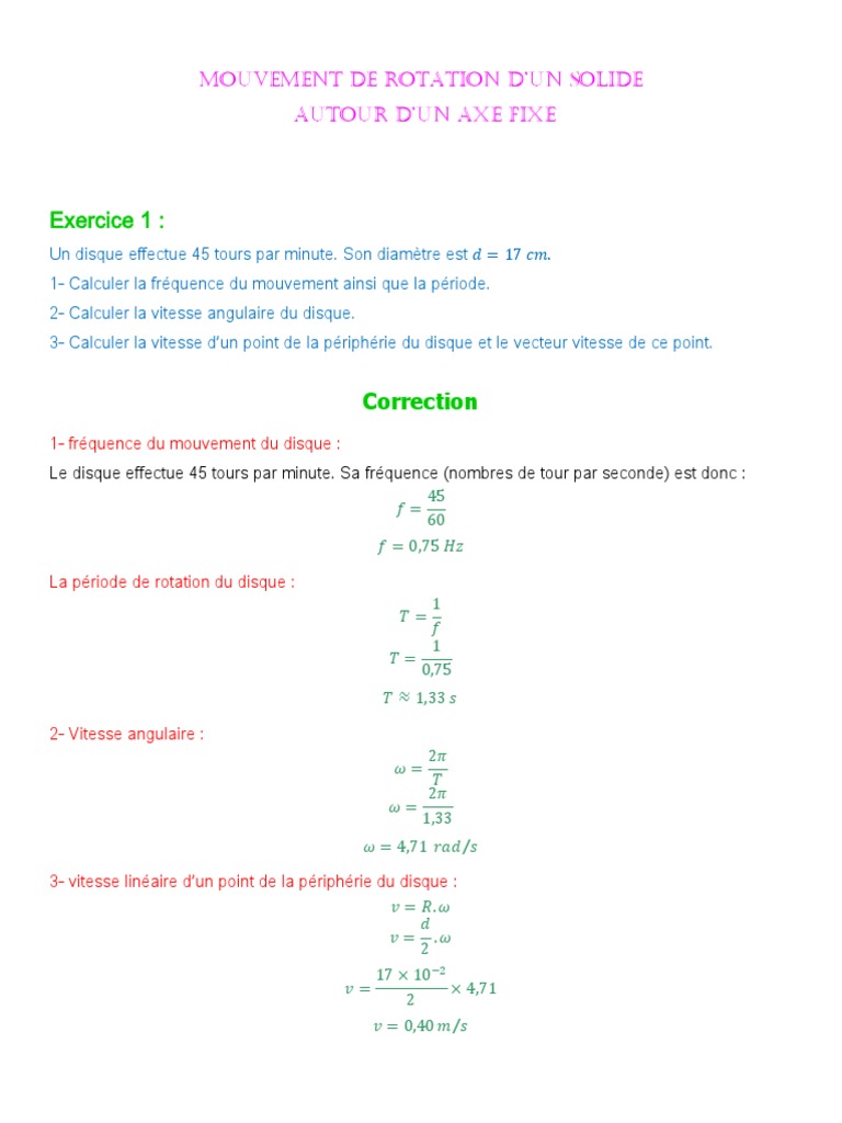Exercices sur la rotation d'un solide | PDF | Rotation | Mouvement de ...