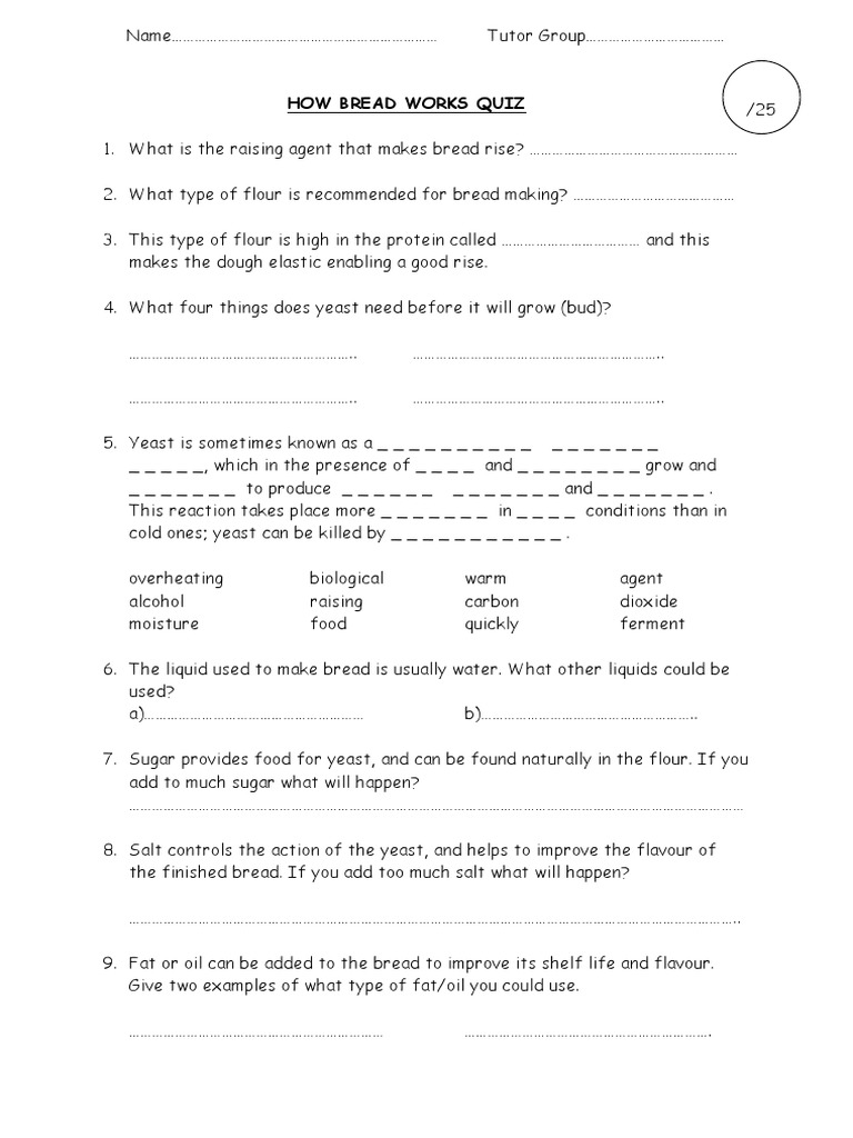 How Bread Works Quiz PDF