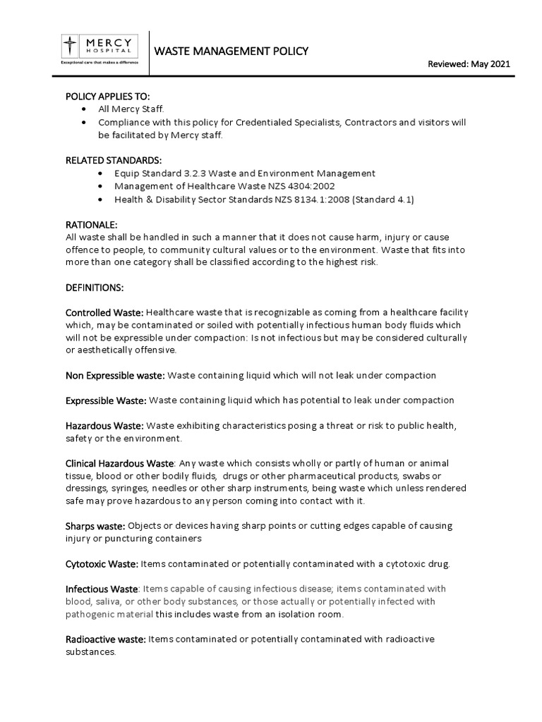 Waste Management Policy PDF Waste Management Waste