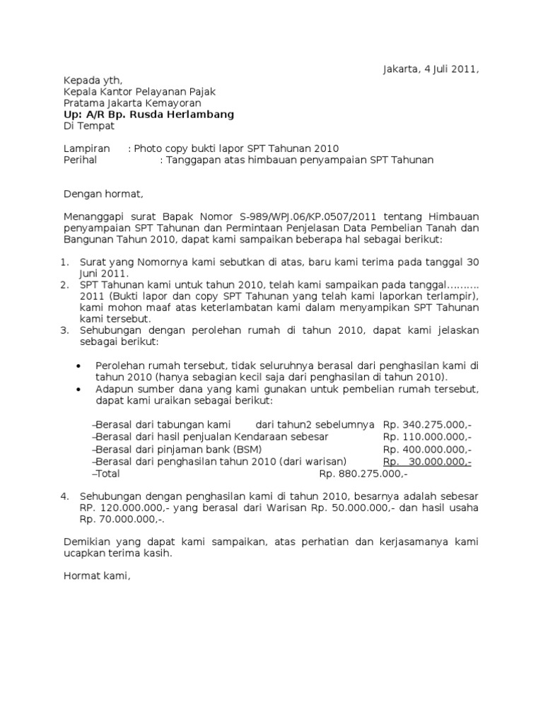 Surat Tanggapan Pajak p'Iwan