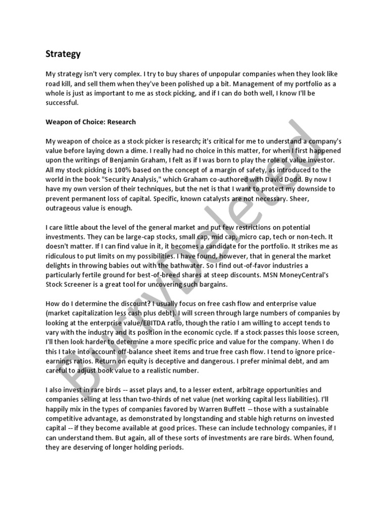 Michael Burry Strategy PDF Stocks Investing