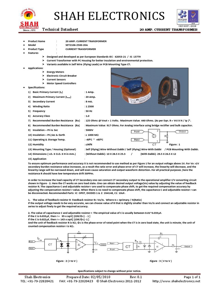 20 Amp Current Transformer PDF Resistor Transformer
