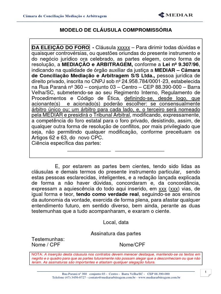 05 Modelo Cláusula Compromissória MEDIAR PDF