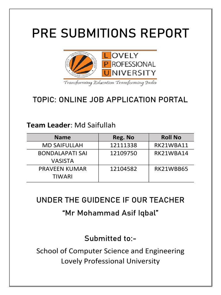 PRE SUBMTION REPORT of Online Job Portal (Python) | PDF | Modular ...