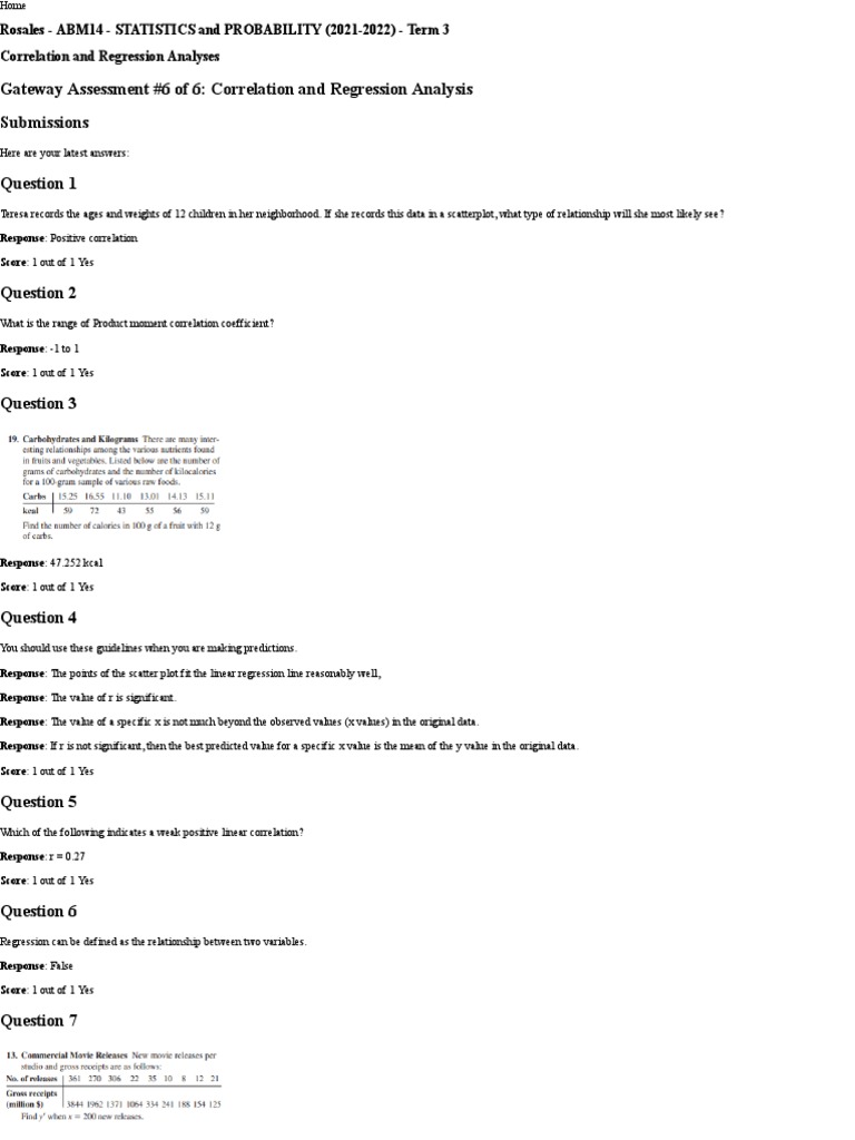Gateway assessment 6 of 6 correlation and regression analysis