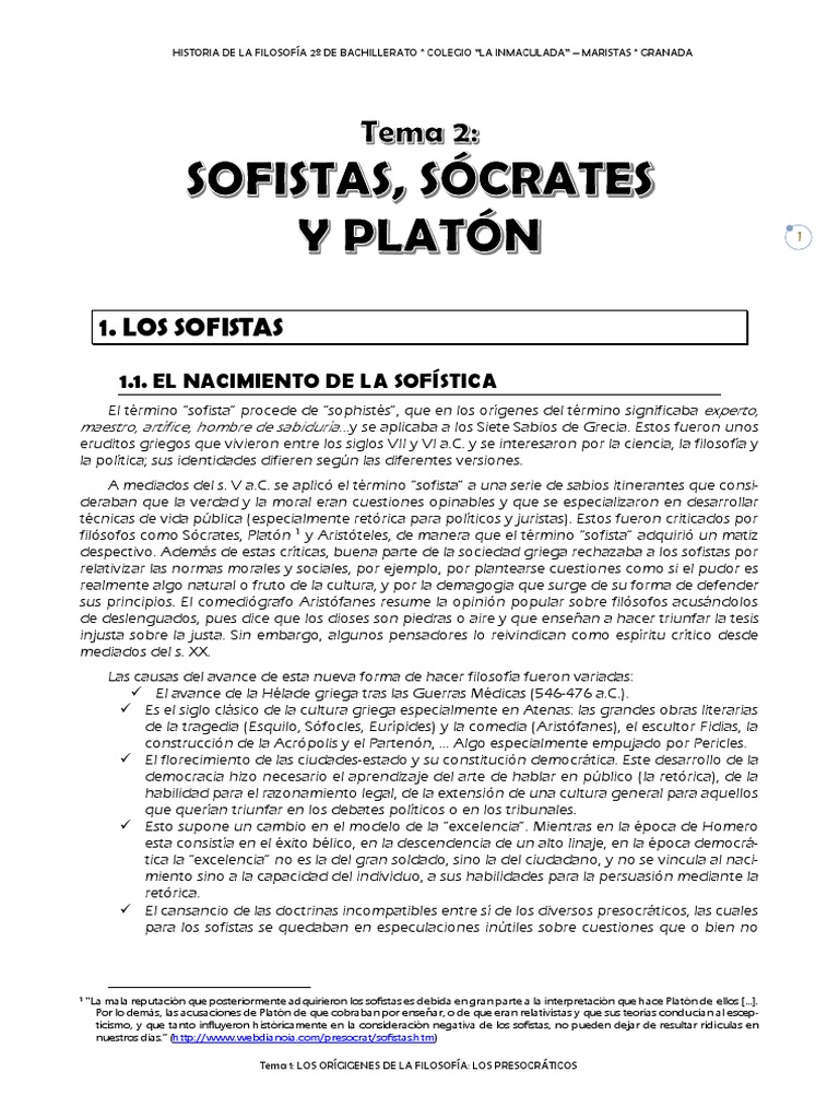 Apuntes Hist Filo Lomce Tema 2 Sofistas Sócrates Y Platón 3 Pdf