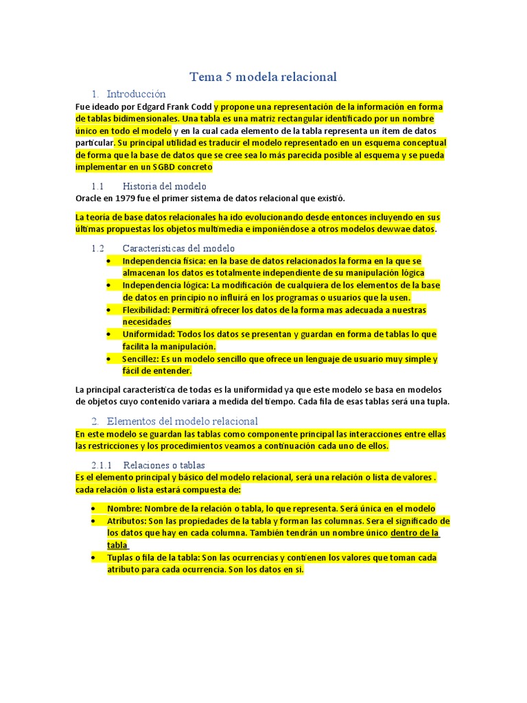 Introducción al Modelo Relacional | PDF | Base de datos relacional ...