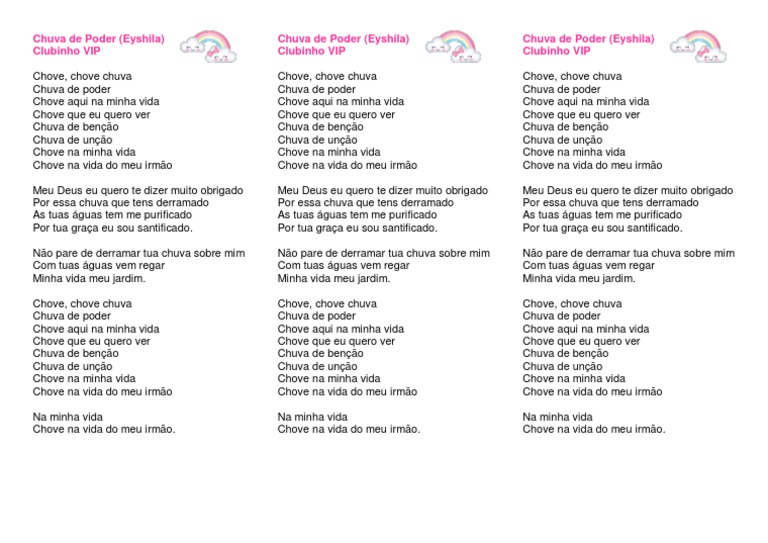Chuva de Poder: Letra de Eyshila | PDF | Louvor | Adoração e liturgia ...