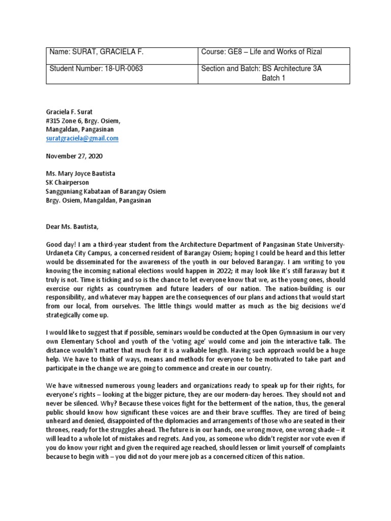 Letter to the Sangguniang Kabataan PDF