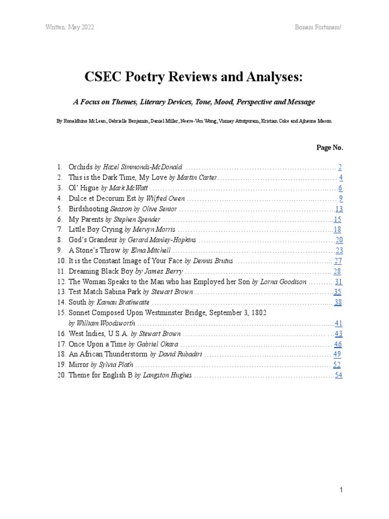 CSEC Poetry Themes and Analyses | PDF | Justice | Crime & Violence