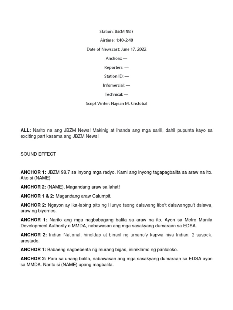 Radio Broadcasting Script | PDF