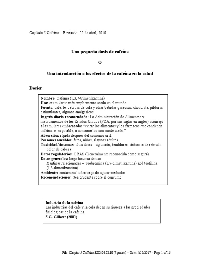 Chapter+5+Caffeine ED2 04 22 10+ (Spanish) | PDF | Cafeína | café