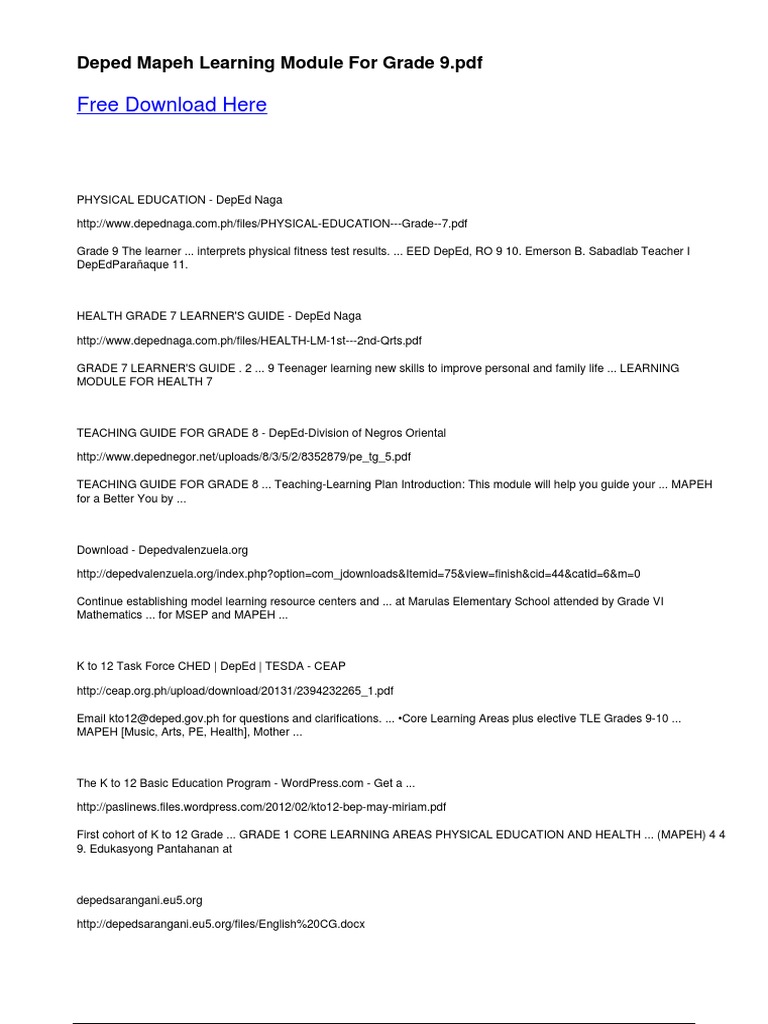 Grade 9 MAPEH Learning Module PDF | PDF | Curriculum | Learning