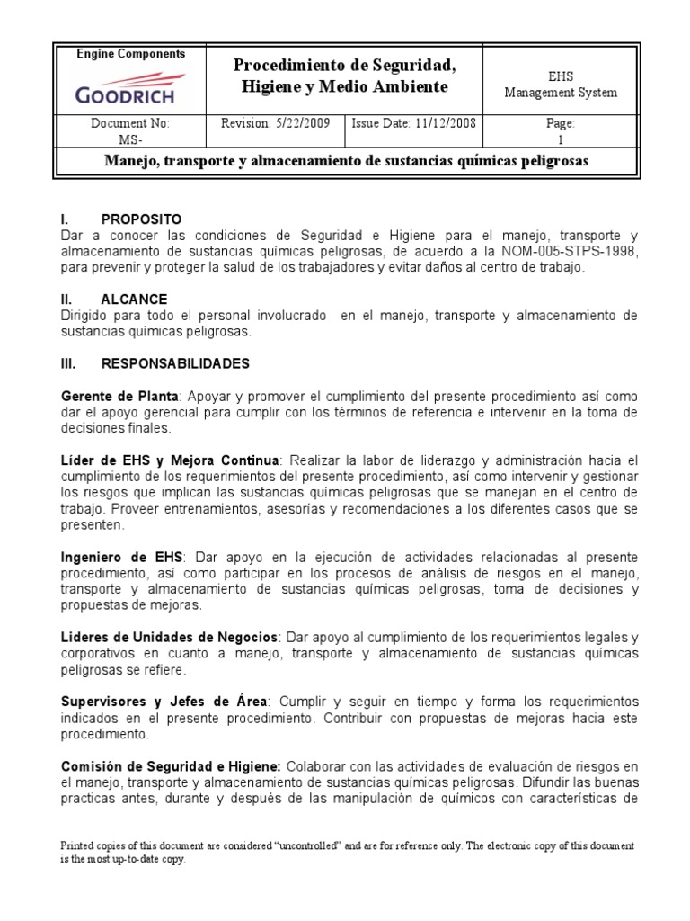 EHS MS Manejo, Transporte y Almacenamiento de Sustancias Químicas ...