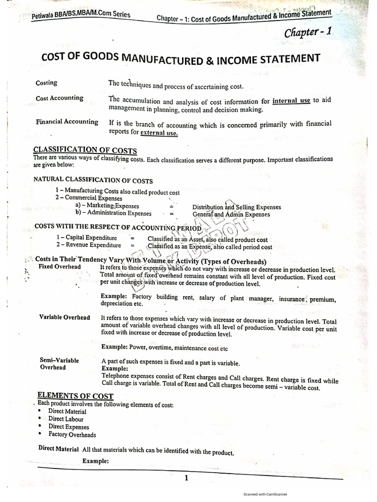 Chapter-1. Cost of Goods Manufactured & Income Statement | PDF